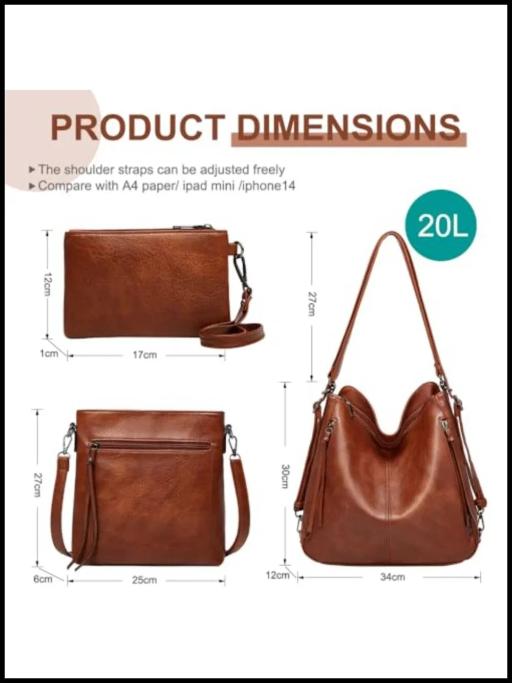 PU Leather Hobo Crossbody Bag Set 3 in 1 Convertible Shoulder Satchel